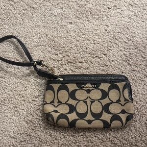 Coach Signature Black and Tan Wristlet